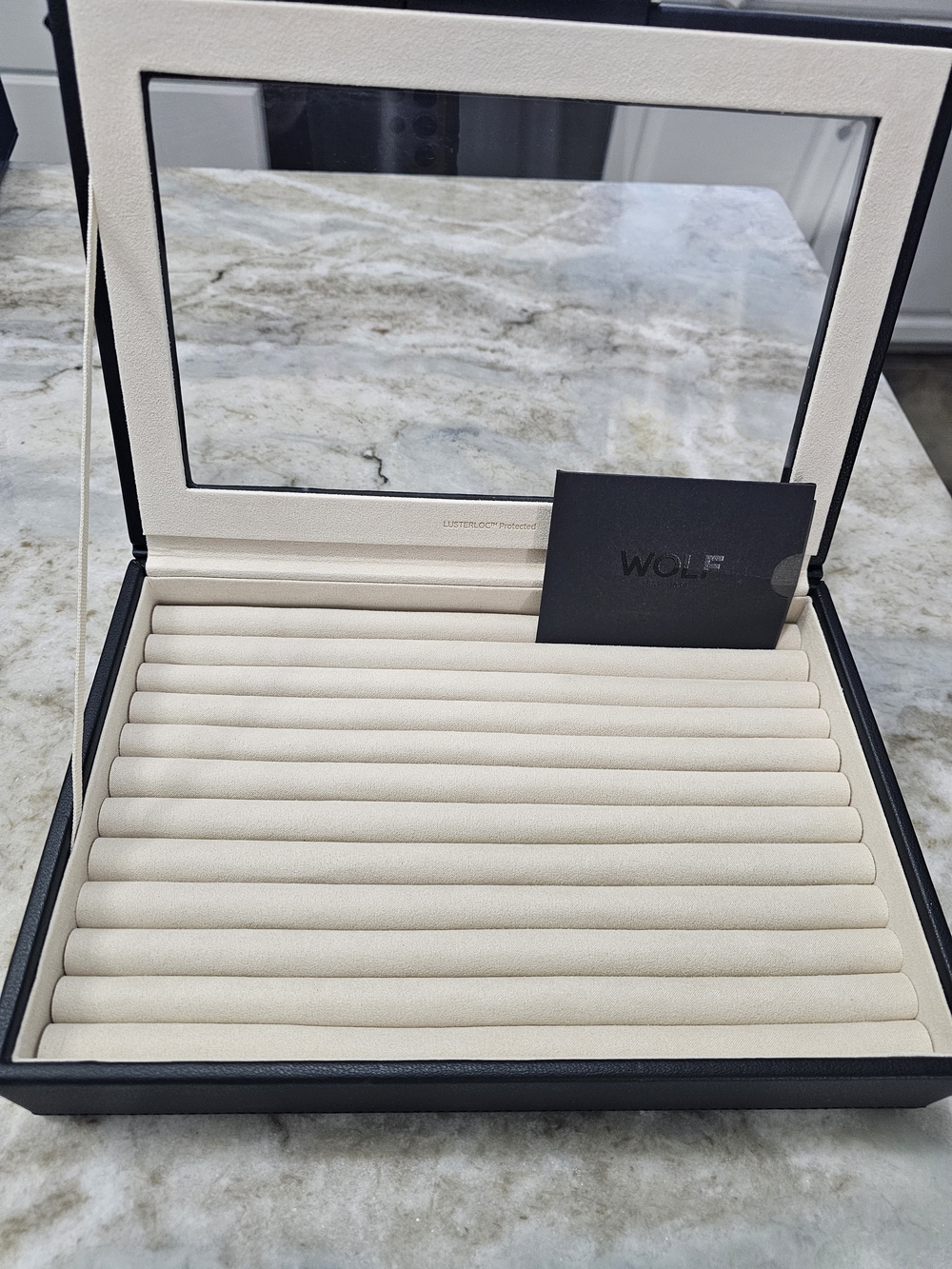 WOLF Black and beige Leather Jewelry tray/box interior with silver accents